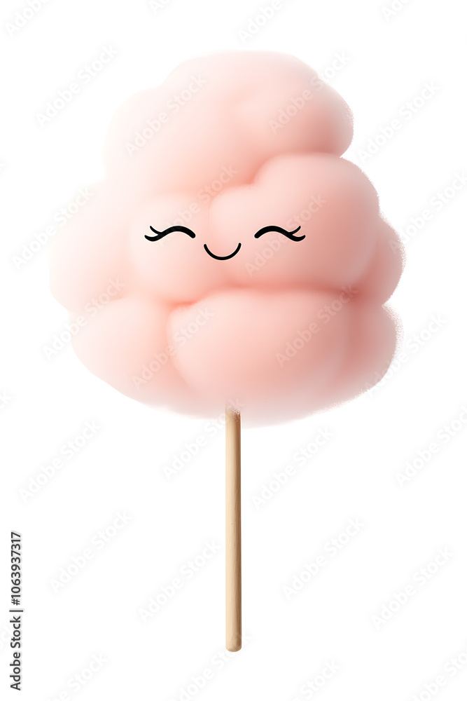 Cute Cartoon Fluffy Cotton Candy isolated on white Background. Kawaii cartoon character Cute Cartoon Fluffy Cotton Candy isolated on white Background. Kawaii cartoon character