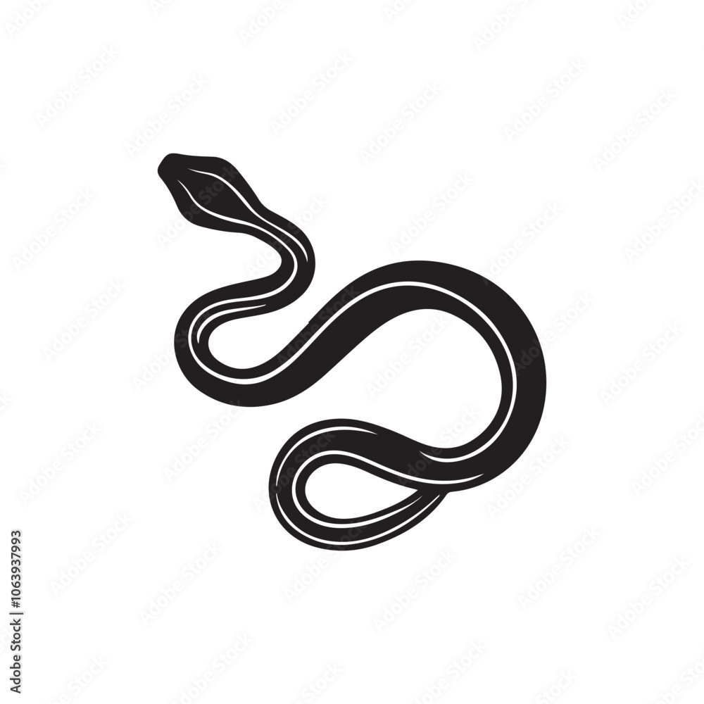Fototapeta premium Traditional Chinese Snake black silhouette icon isolated on white background.