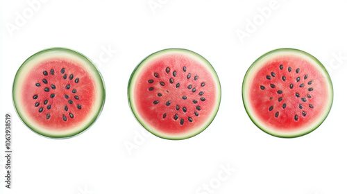 A ripe, fresh watermelon isolated on a white background, featuring a clean clipping path for easy use in various designs.
