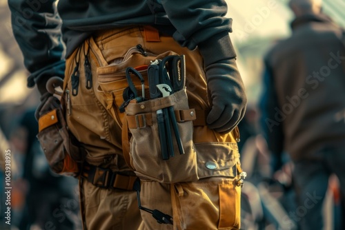 Close up of a maintenance worker with a bag and tool kit