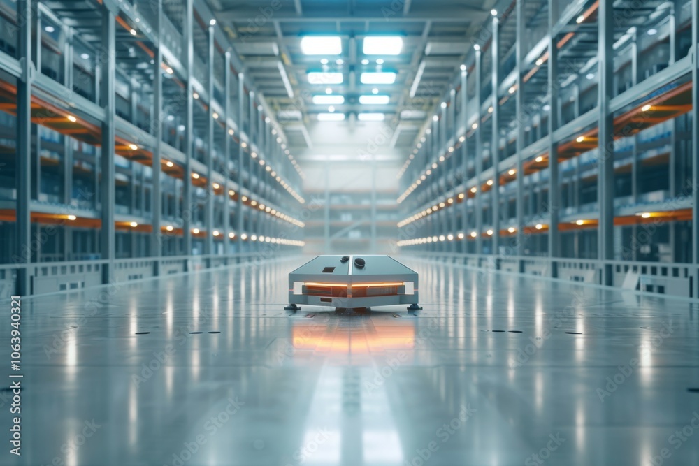 Interior of a modern high tech innovative warehouse logistics center