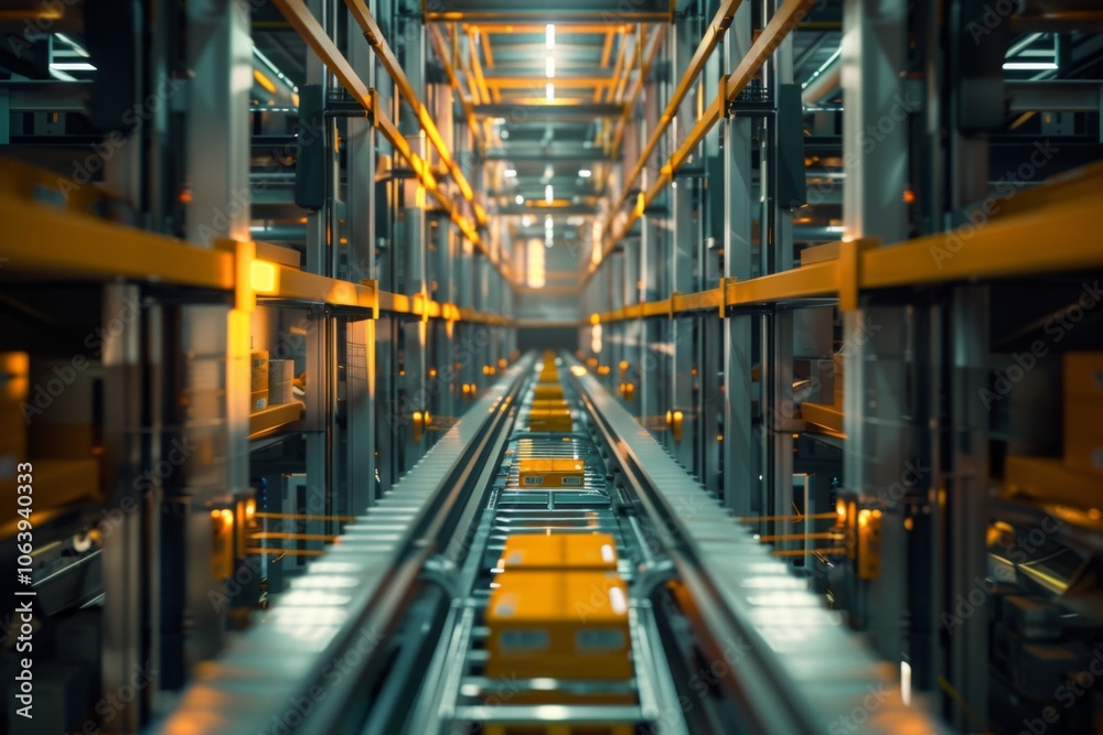 Fototapeta premium Interior of a modern high tech innovative warehouse logistics center