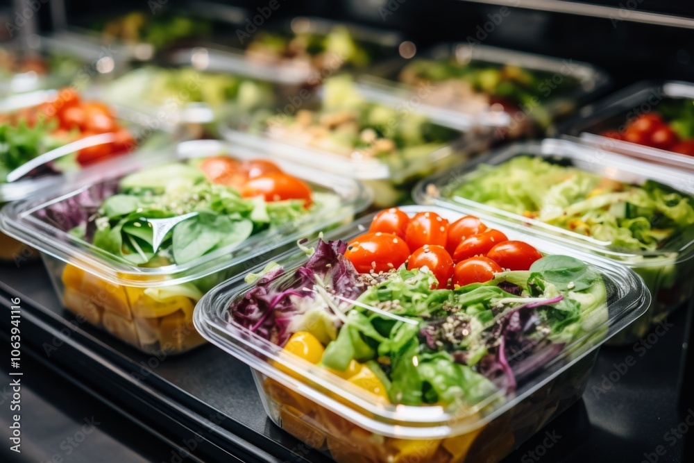 Ready to eat vegetable salads in plastic boxes Ready to eat vegetable salads in plastic boxes