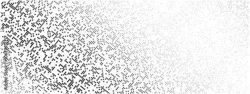 Black Noise Texture On White Background. Dotted Futuristic Backdrop. Halftone Comic Grunge Pattern. Irregular Grain Overlay Bg.