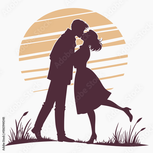 couple kissing silhouette vector illustration