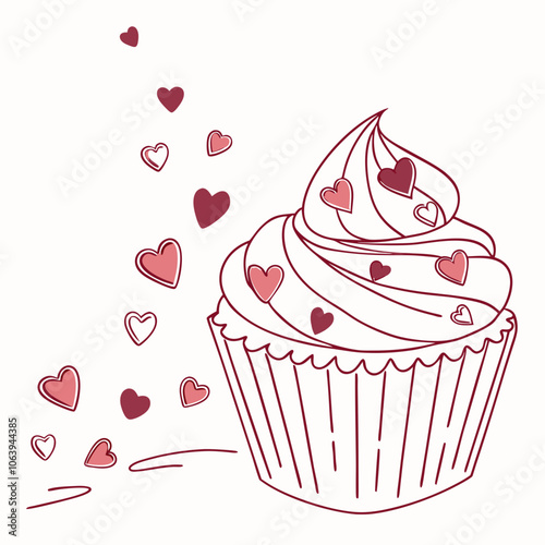 Cupcake with heart sprinkles vector illustration 