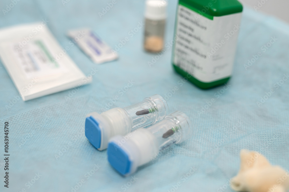 Naklejka premium Tooth human implant in box on dental office. Medical concept