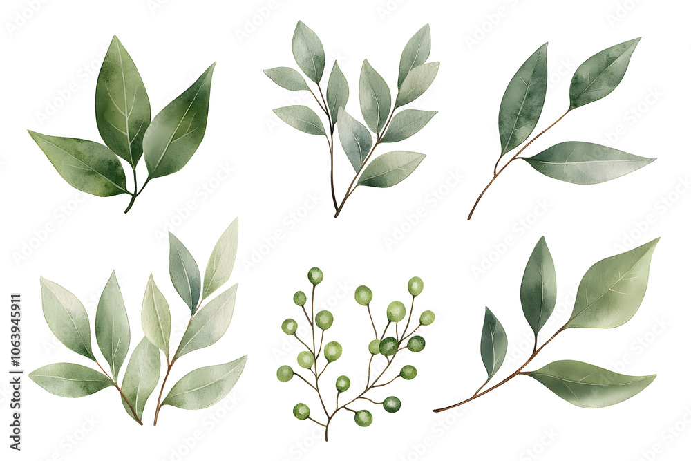 Naklejka premium Watercolor green eucalyptus branch isolated on white