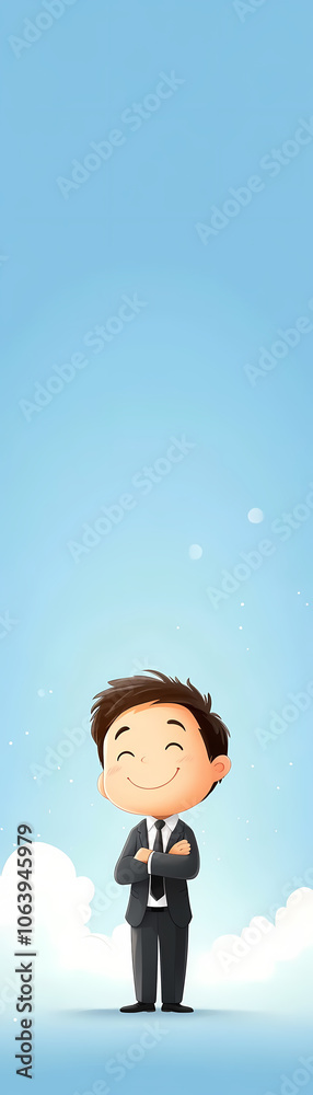 Explore the charming depiction of a confident animated character dressed in a suit showcasing a positive attitude against a bright minimalist background. Explore the charming depiction of a confident animated character dressed in a suit showcasing a positive attitude against a bright minimalist background.
