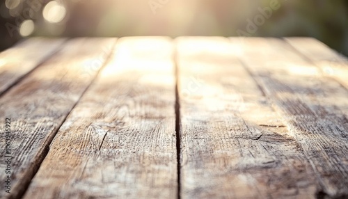 Rustic Wooden Table with Soft Sunlight, Copy Space