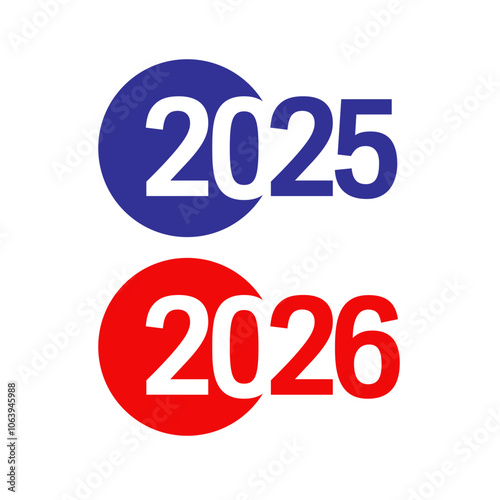 Happy 2025 and 2026, New Year celebrating graphic symbol. Business or fiscal year creative logo. Flat geometric style icon with blue and red number 20, 25, 26. Web banner. Gift logo. Set of concepts.