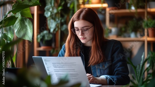 The Woman with Laptop Plants