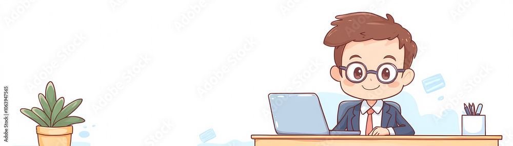 A cheerful young professional sits at a desk with a laptop showcasing the essence of modern work life. A cheerful young professional sits at a desk with a laptop showcasing the essence of modern work life.