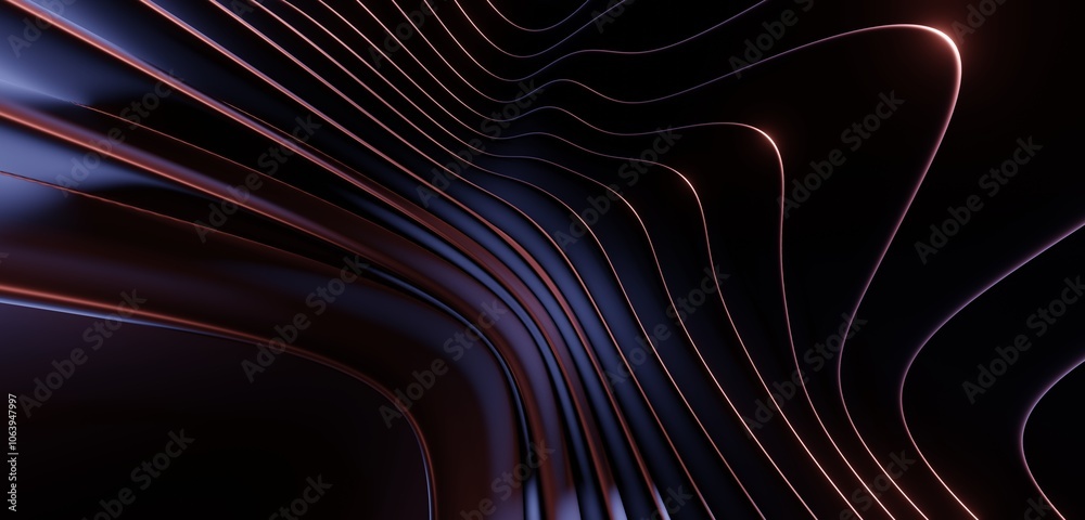 Abstract dark background curved pattern in design 3d render