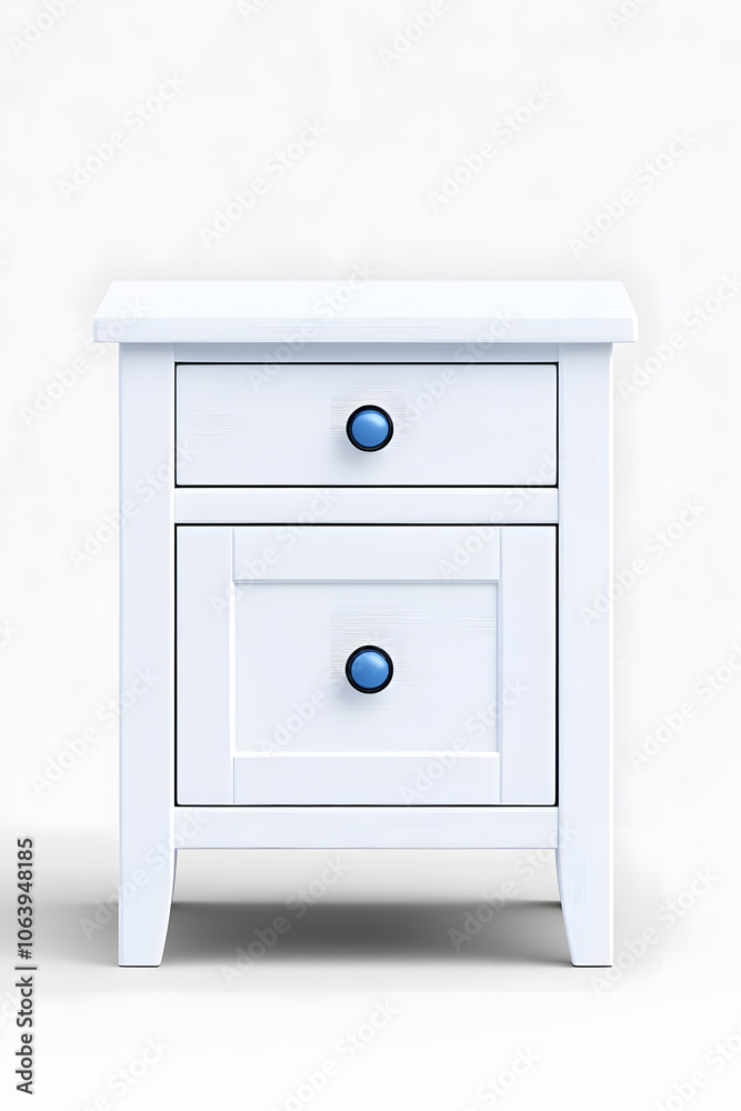 Wooden bedside table, Minimalist Scandinavian style, isolated on white background