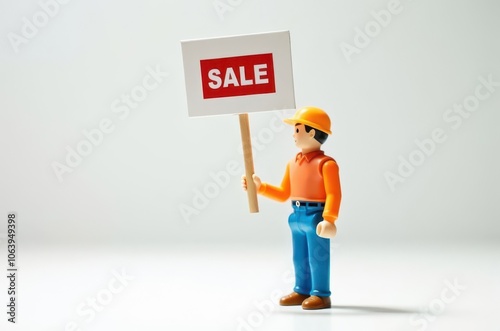 toy man holding a sign with the text (Sale)