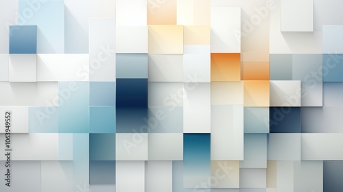 Abstract composition of layered geometric shapes in soft colors and gradients.