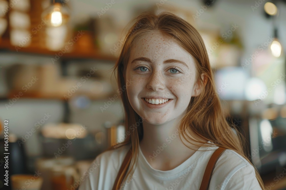 Portrait of a young smiling woman in a cafe Portrait of a young smiling woman in a cafe