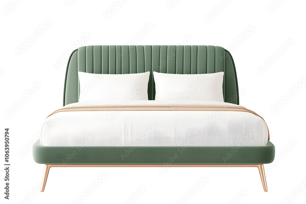 Comfortable bed with pillows with Modern Classic Design isolated on white background 