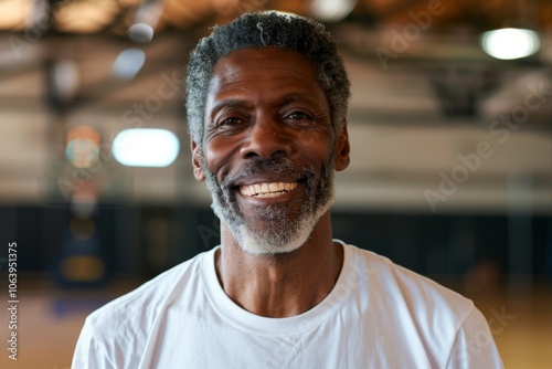 Smiling portrait of a senior male African American basketball player