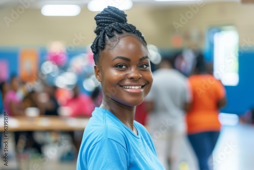 Portrait of a young female volunteer community center