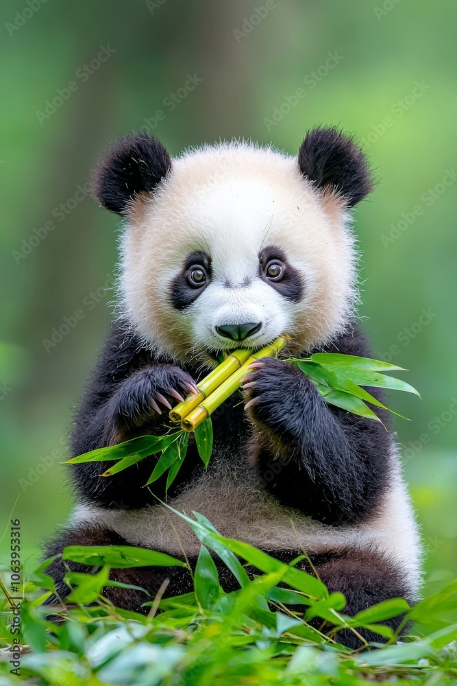 Fototapeta premium Chinese giant pandas (Ailuropoda melanoleuca), aged two years