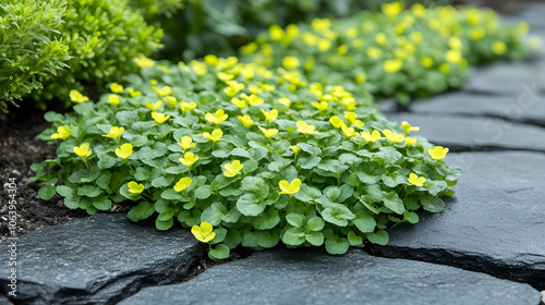 Experience the Transformative Beauty of Creeping Jenny in Your Landscape: Vibrant Golden Foliage and Delicate Flowers Creating Gorgeous Outdoor Spaces