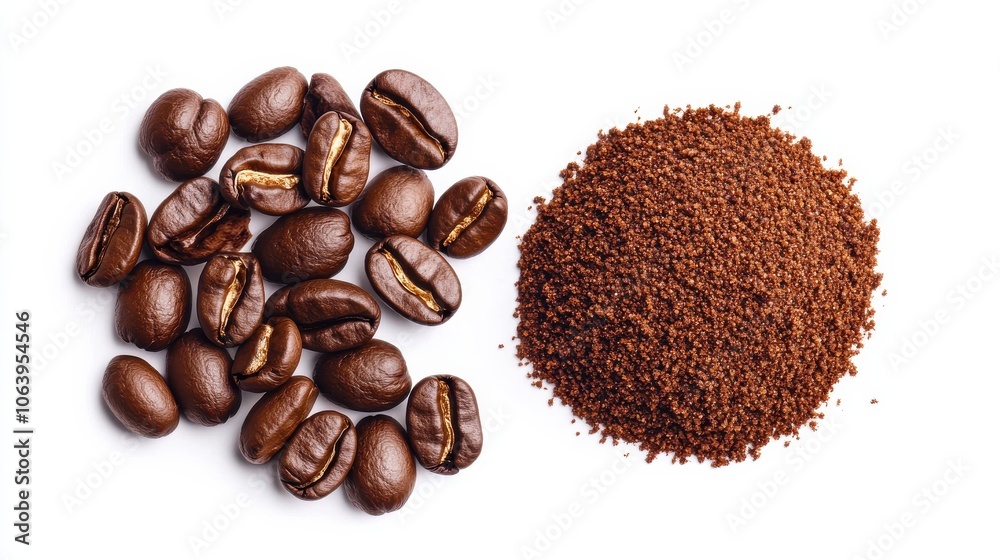 Coffee Beans and Ground Coffee on White Background Coffee Beans and Ground Coffee on White Background