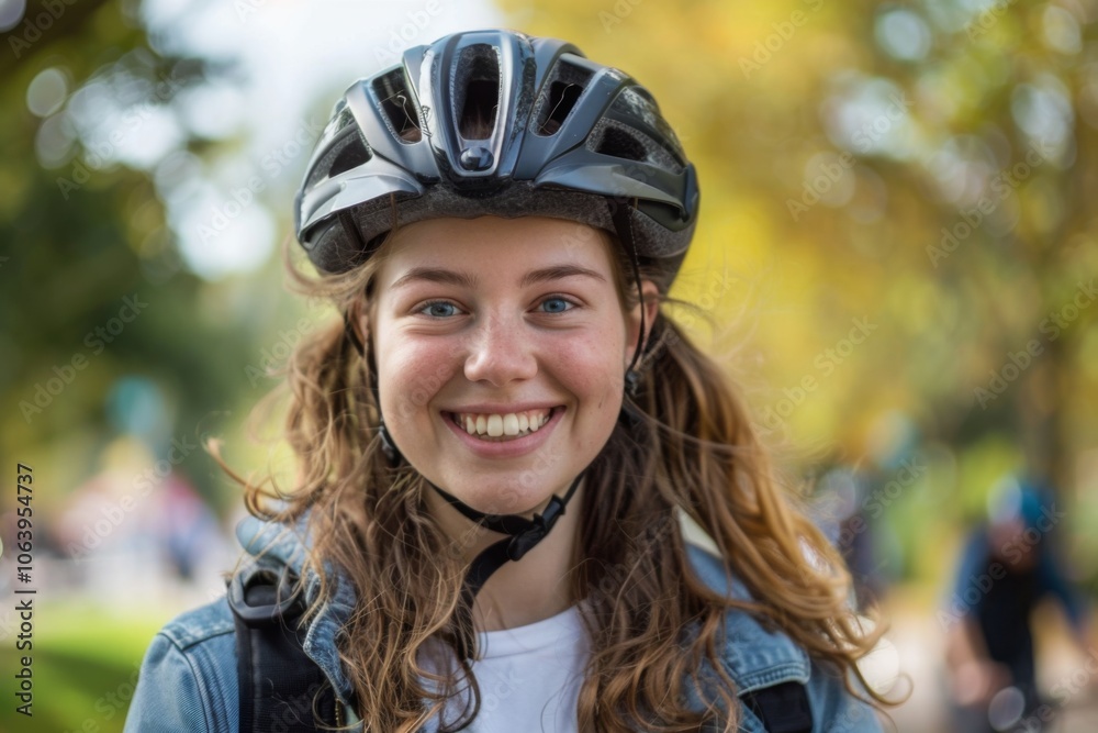Portrait of a smiling Caucasian girl with bicycle helmet Portrait of a smiling Caucasian girl with bicycle helmet