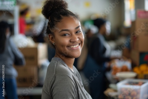 Portrait of a young female volunteer community center