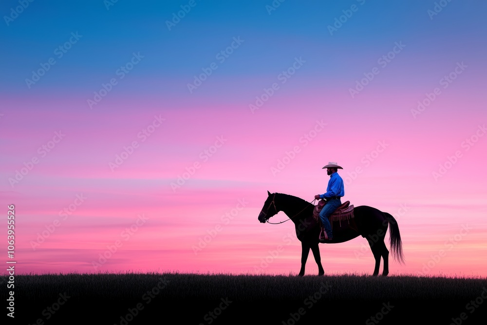 Kazakhstan, horseback rider at sunset in steppe Kazakhstan, horseback rider at sunset in steppe