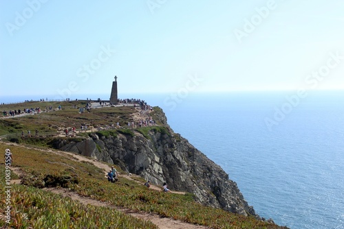 Cape Roca Cliff Viewpoint with Ocean Horizon and Tourists