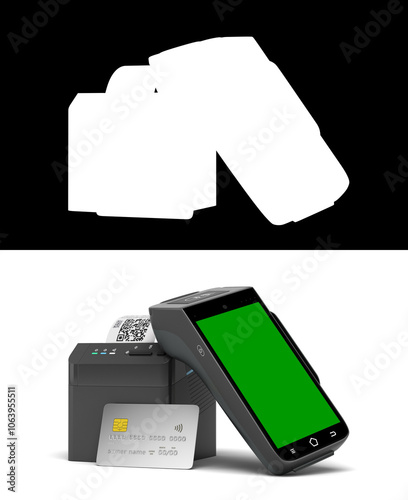 Obraz na płótnie contactless payment by card through the payment receipt terminal 3d render mockup on white with alpha w salonie