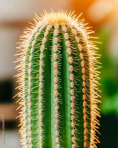 Close-up of a green cactus with sharp spines.