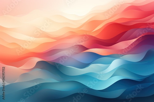 Abstract waves in soft gradients of red, pink, and blue, creating a calming visual effect.