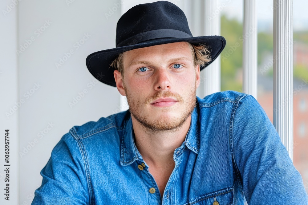 Shirt and eyes of handsome cowboy in blue Shirt and eyes of handsome cowboy in blue