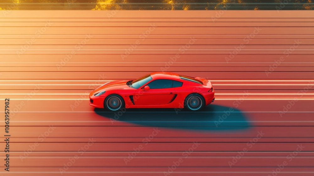 Fototapeta premium Bright Red Sports Car in Motion