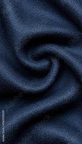 Close-up of a soft, blue fabric with a textured, swirling pattern.