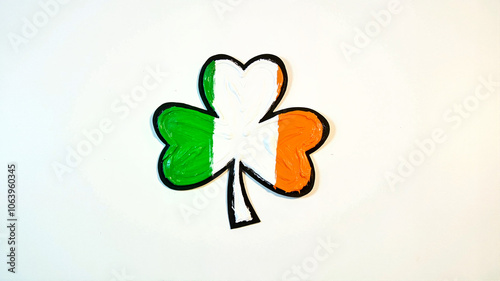 Hand-painted irish flag shamrock symbol on white background photo