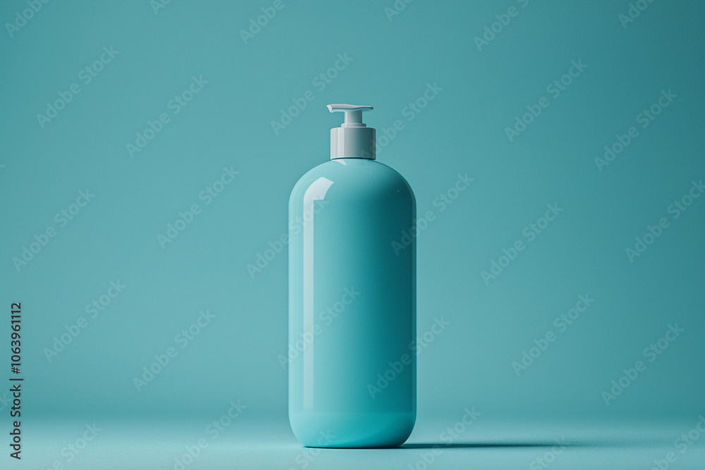 Turquoise bottle on teal background highlights simplicity Turquoise bottle on teal background highlights simplicity