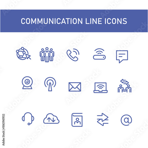 set of communications icon vector line design 