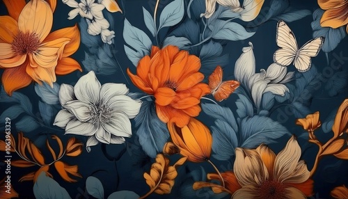 floral pattern transparent botanical art. Exotic floral pattern wallpaper texture