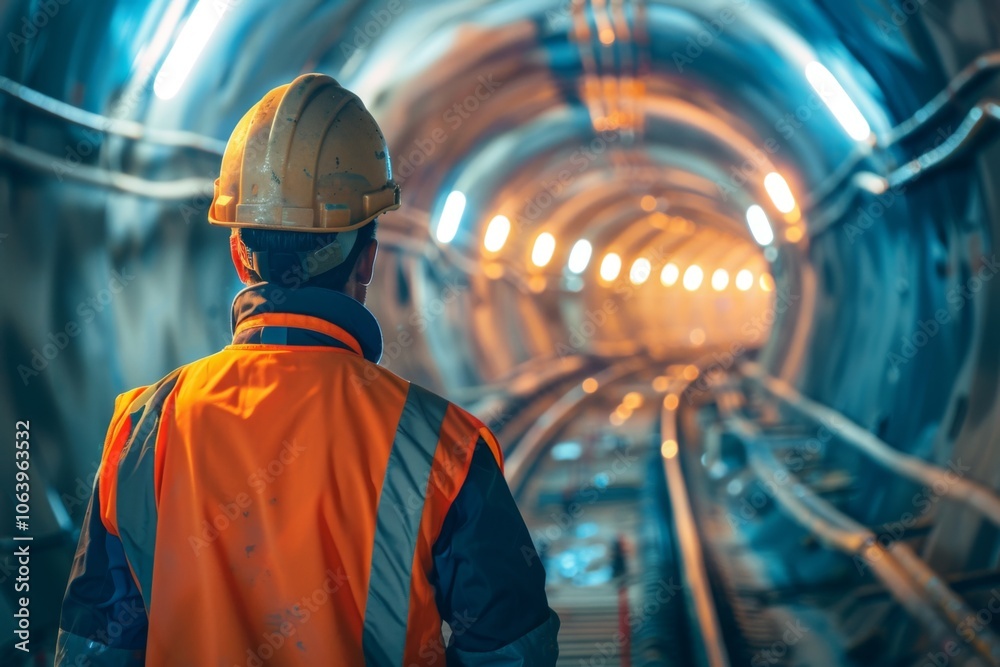 Construction worker overlooking a team building of a new subway