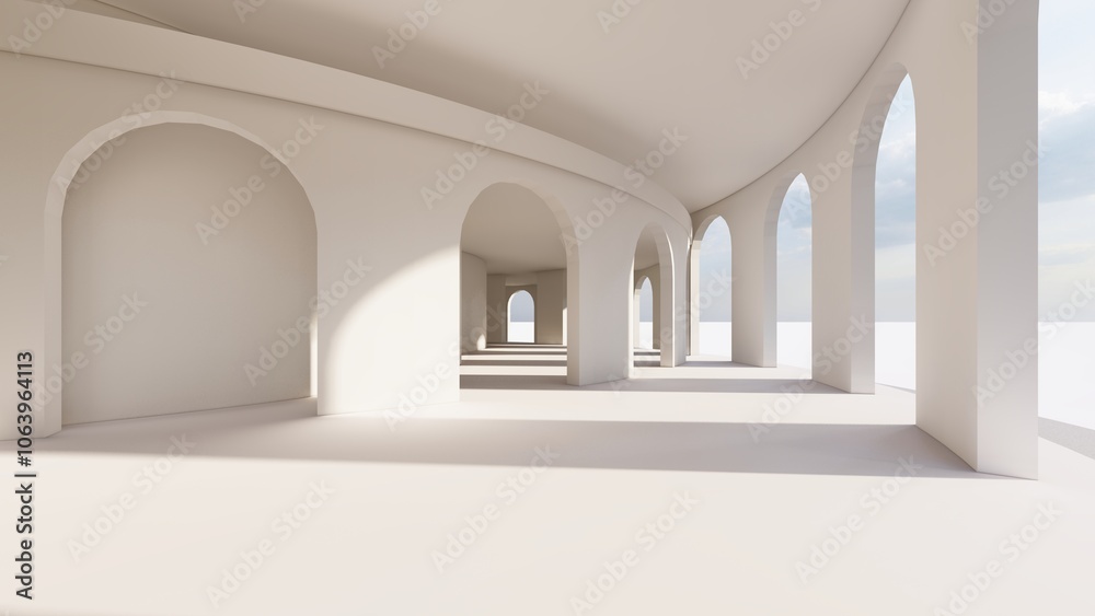 Classic semicircular interior with columns 3d render