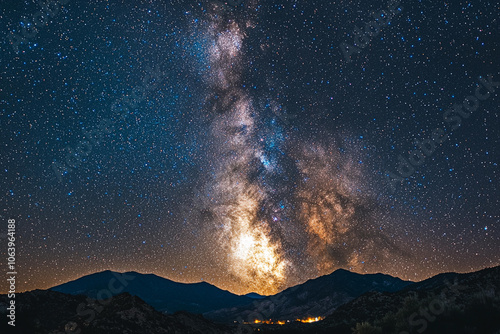 Spectacular view of the Milky Way over mountains at night photo