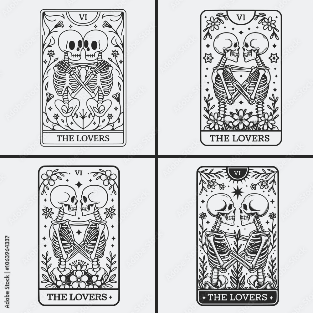 Fototapeta premium Tarot Card the Lovers Svg, Skull svg