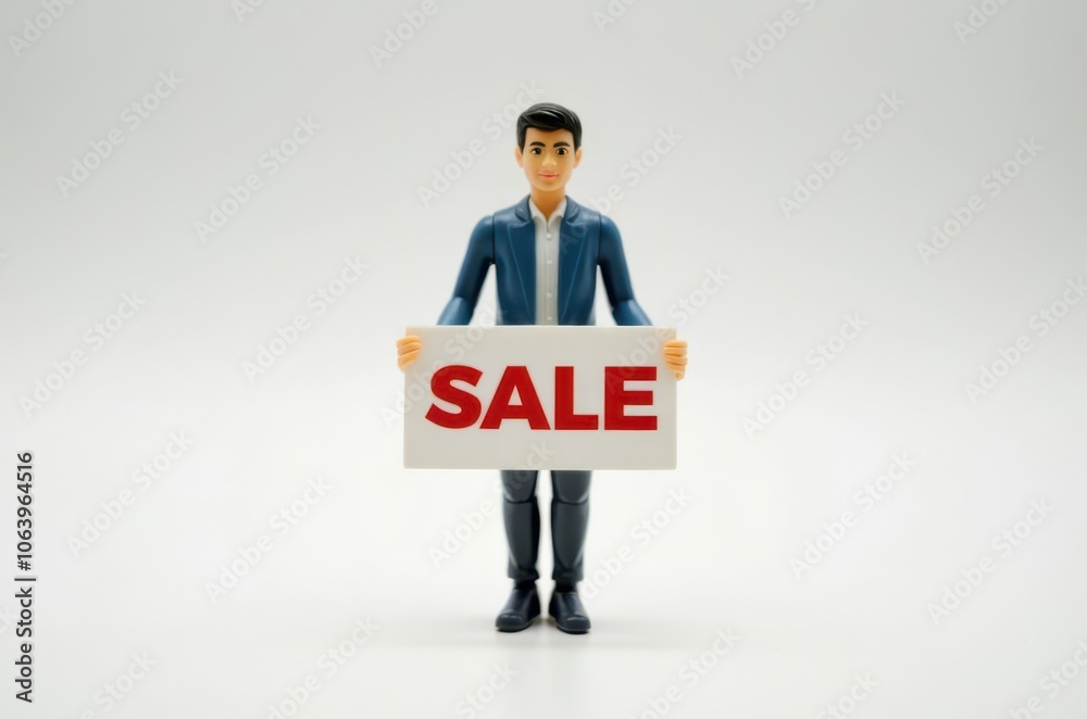 toy man holding a sign with the text (Sale) toy man holding a sign with the text (Sale)