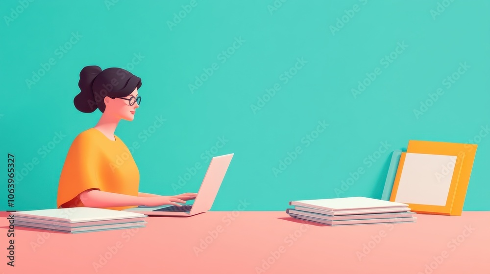 Student Typing On Laptop Surrounded By Textbooks Student Typing On Laptop Surrounded By Textbooks