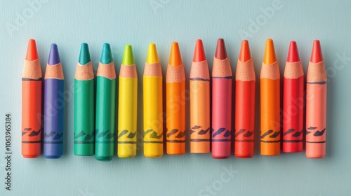 Colorful Crayons Arranged in a Rainbow Pattern