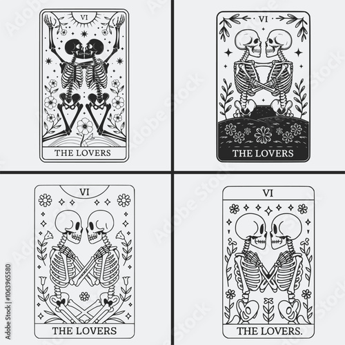 Tarot Card the Lovers Svg, Skull svg
